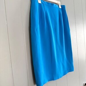Vintage Anna Carole Silk Pencil Skirt Bright Blue Lined Classic Career Size 8